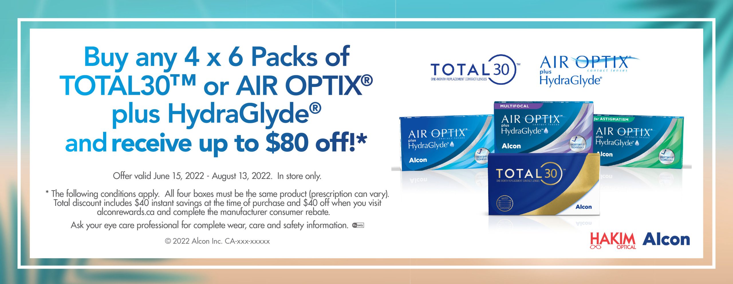 Get up to $80 off Total30 or Air Optix plus HydraGlyde contact lenses